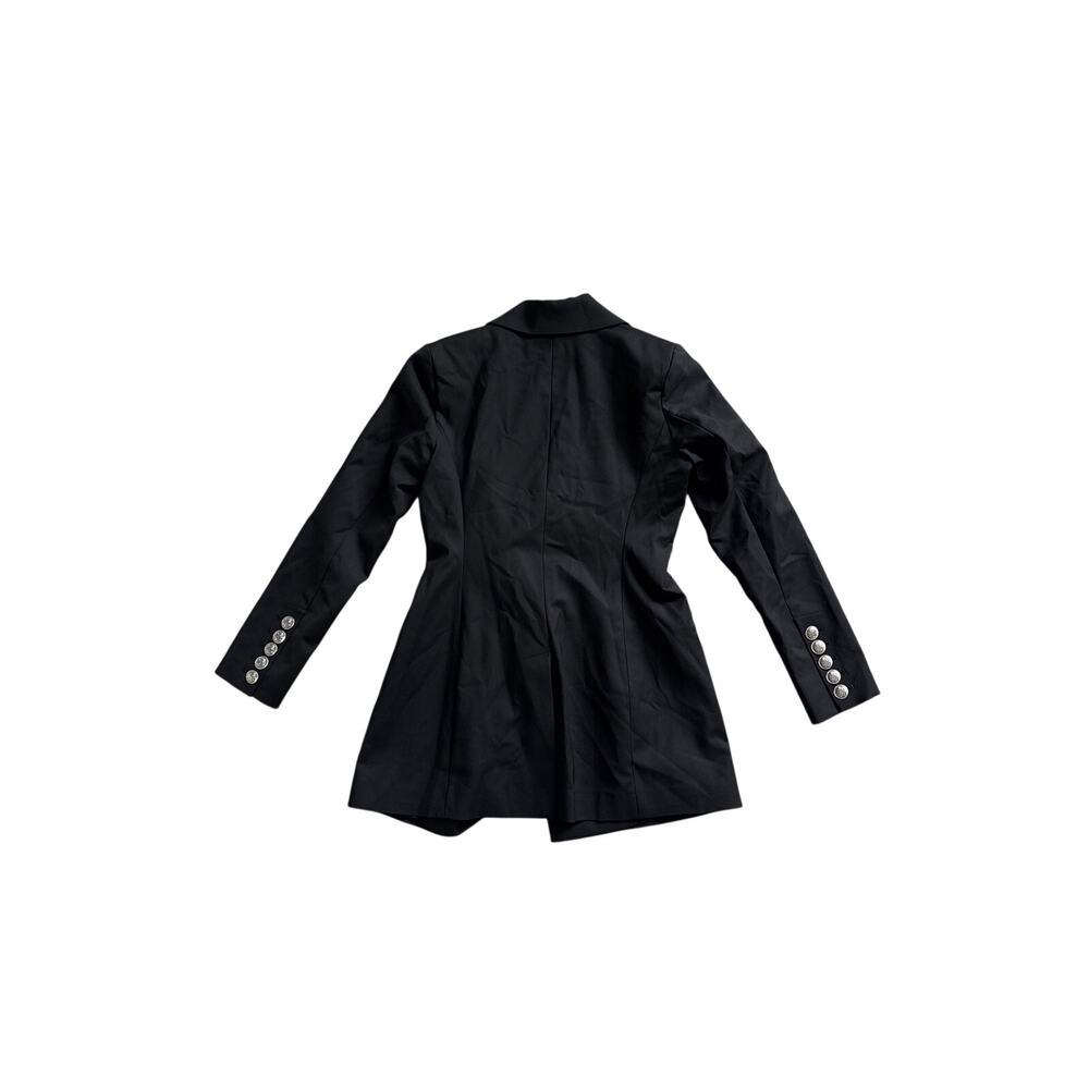 Boston Proper Black Longline Blazer 4 Double Breasted Silver Crest Button Coat - Picture 9 of 11